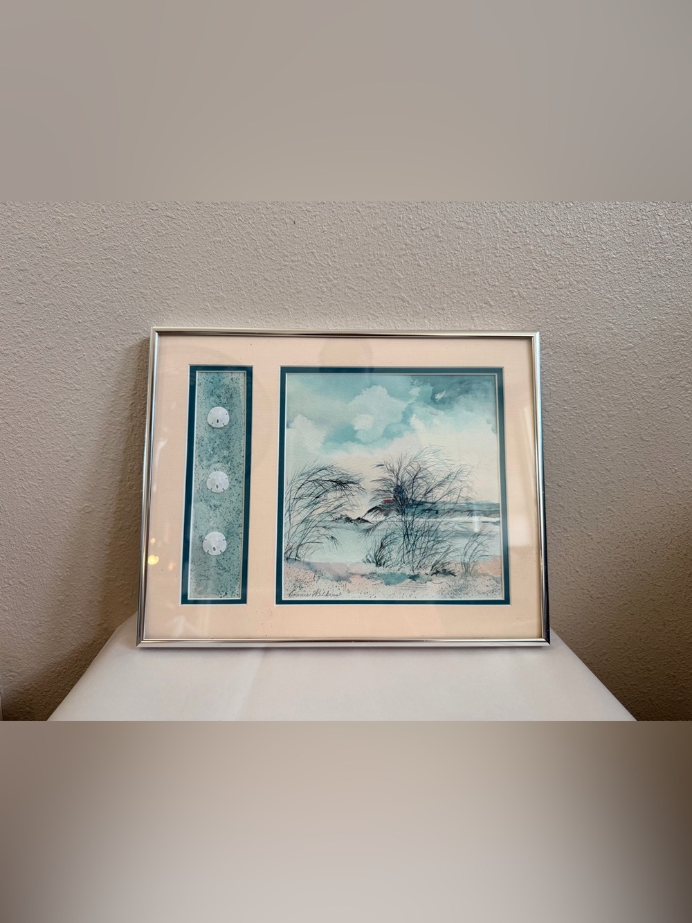 Original Watercolor Lighthouse Beyond Bonnie Wilkins Signed Framed Coastal Beach